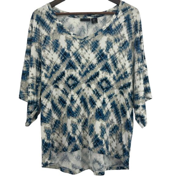 Tahari Dolman Sleeve Blouse Snake Print Hi-Low Medium Blue Gray Y2K Casual Basic - Picture 1 of 5